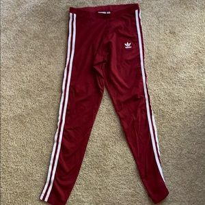 Adidas Women 3 Stripe Maroon Leggings Size Small